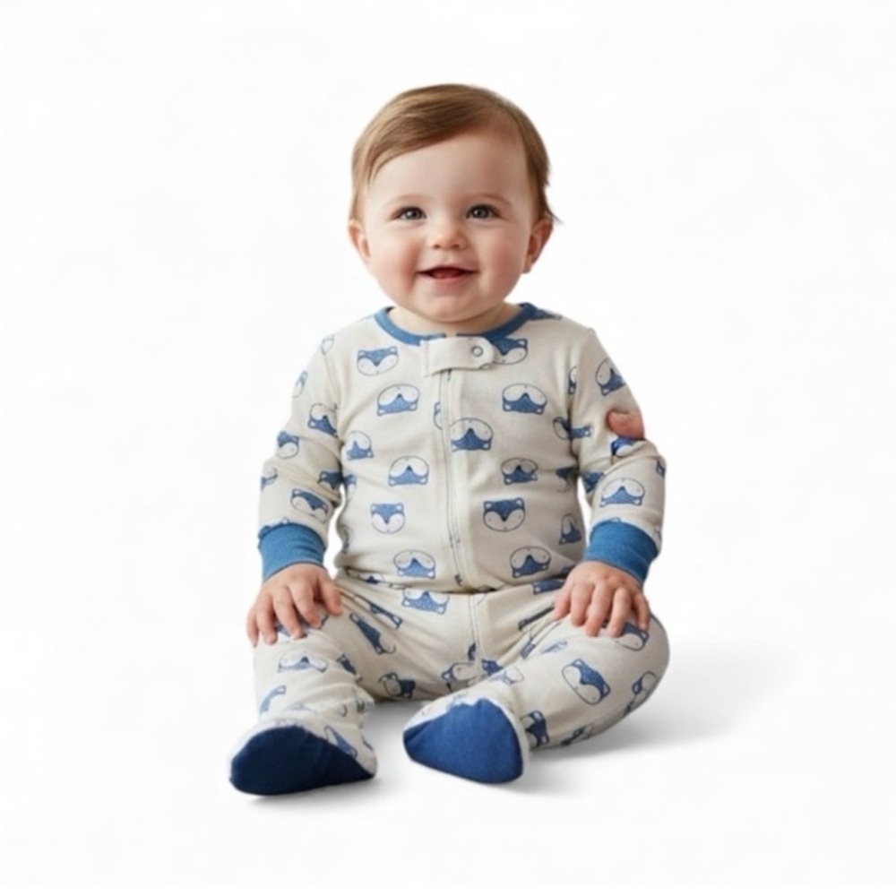 🍁Gerber Blue Fox Print Zip Footed Sleeper Pajamas – Size 6-9M